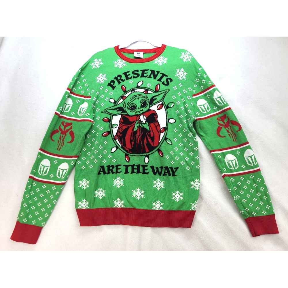 Star Wars Mandalorian Ugly Christmas‎ Sweater Presents Are the Way Size XL